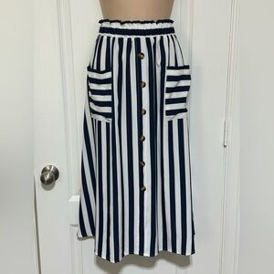 SHEIN Navy and White Buttoned Full Skirt